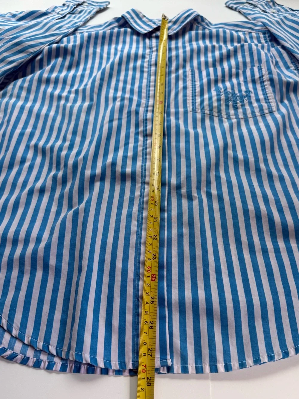 Vintage 90s Liz Thomas White & blue Striped Button Down Shirt with embroidery M - Picture 8 of 13